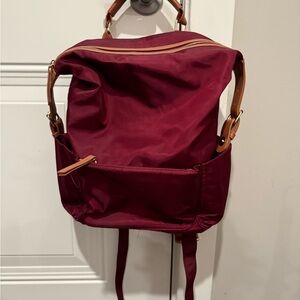 Stylish Burgundy Backpack with Tan Accents